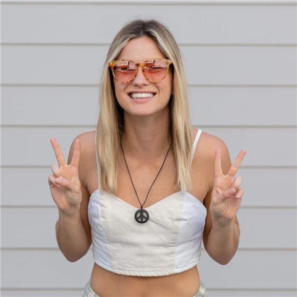 Adjustable Peace Sign Pendant Necklace with Organic Wood - Hippie Accessories - Picture 3 of 7